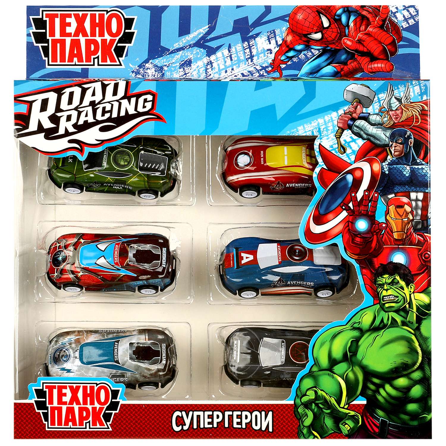 Машина металл ТЕХНОПАРК Road Racing набор супергерои 6 шт в ассортименте 358698 - фото 1