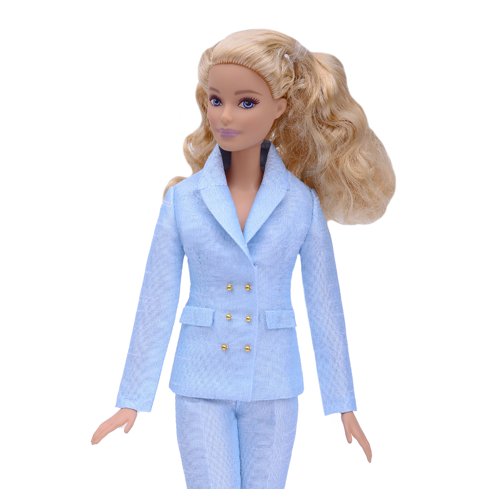 Шелковый брючный костюм Эленприв Светло-голубой для куклы 29 см типа Барби FA-011-09 - фото 2