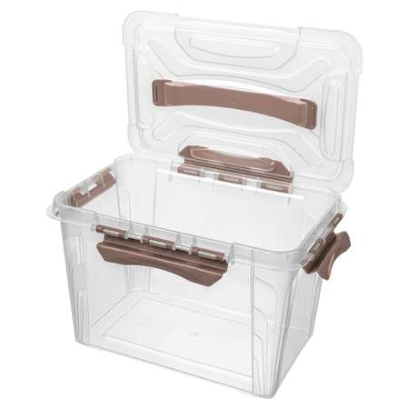 Ящик для хранения Econova универсальный с замками и ручкой Grand Box 6650 мл коричневый
