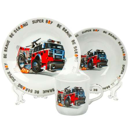 Набор детской посуды Daniks декорированный Пожарная машина 3 предмета керамика