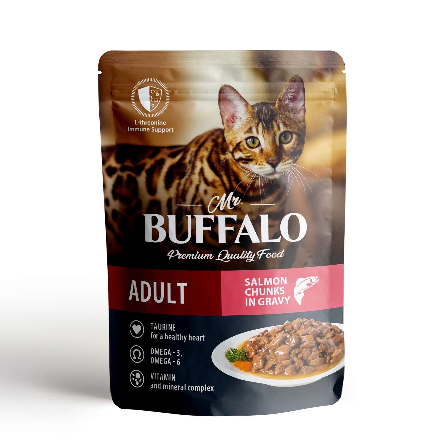 Корм для котов и кошек Mr.Buffalo 85г Adult hair and skin для здоровой кожи и красивой шерсти, лосось в соусе - фото 1