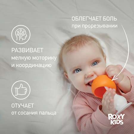 Прорезыватель для зубов ROXY-KIDS Грибочек с держателем в футляре цвет оранжевый