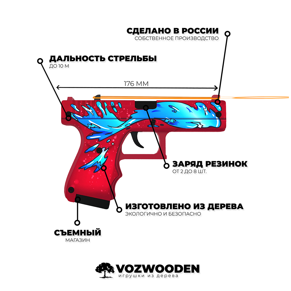 Игрушечный пистолет VozWooden Glock-18 Дух воды CS GO резинкострел деревянный - фото 3