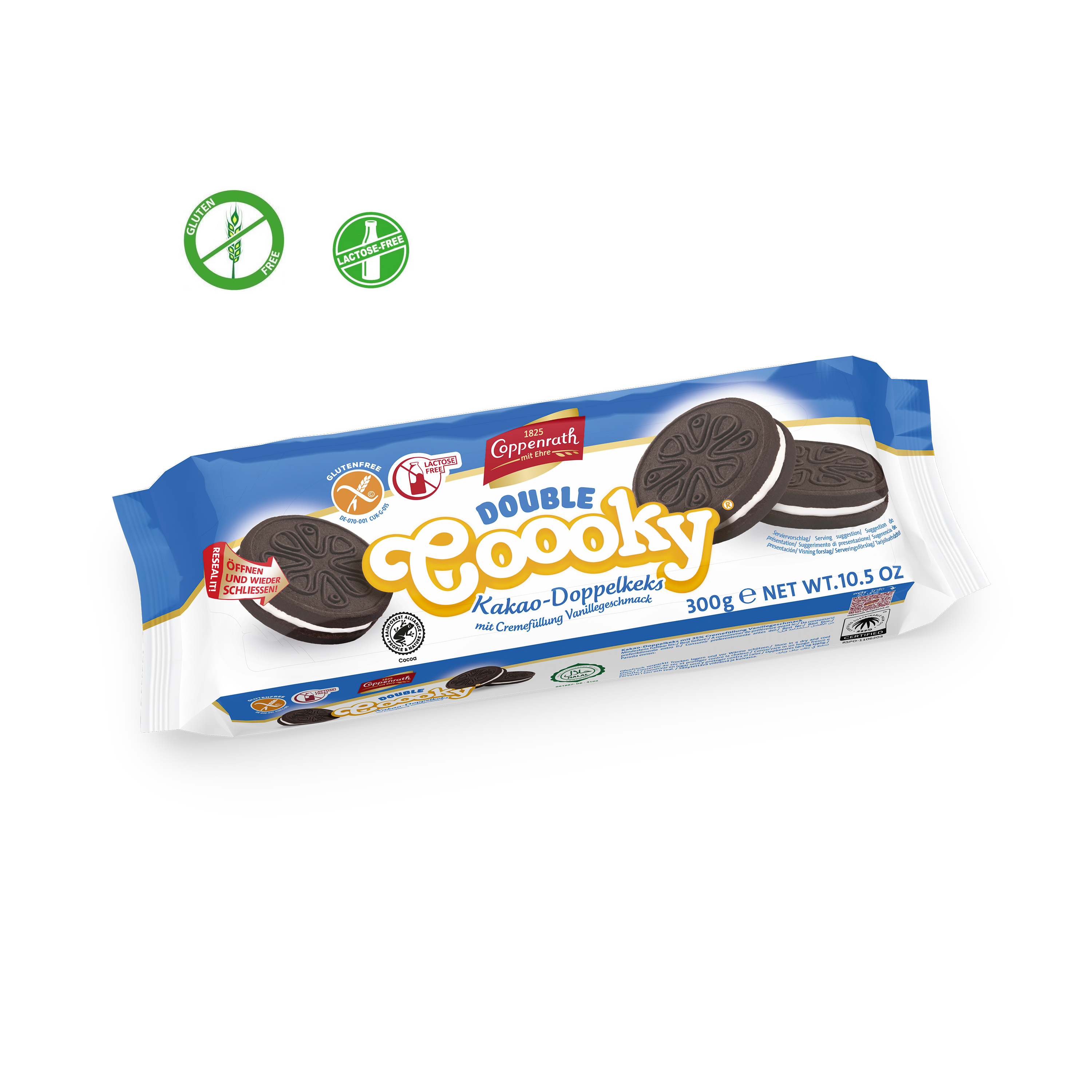 Печенье без глютена и лактозы Coppenrath шоколадное с ванильной начинкой «Double Coooky» 300 грамм - фото 1