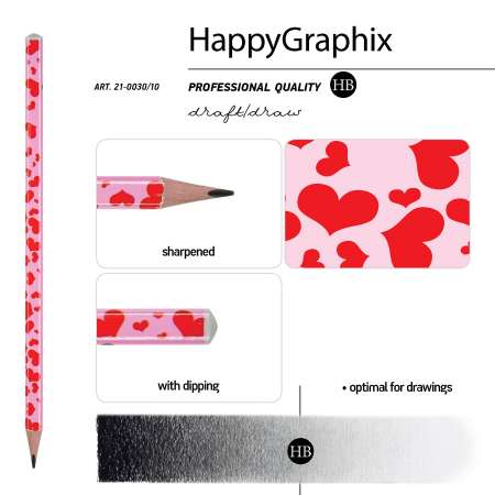 Набор карандашей Bruno Visconti чернографитовые HappyGraphix Розовые Сердца НВ 5 шт