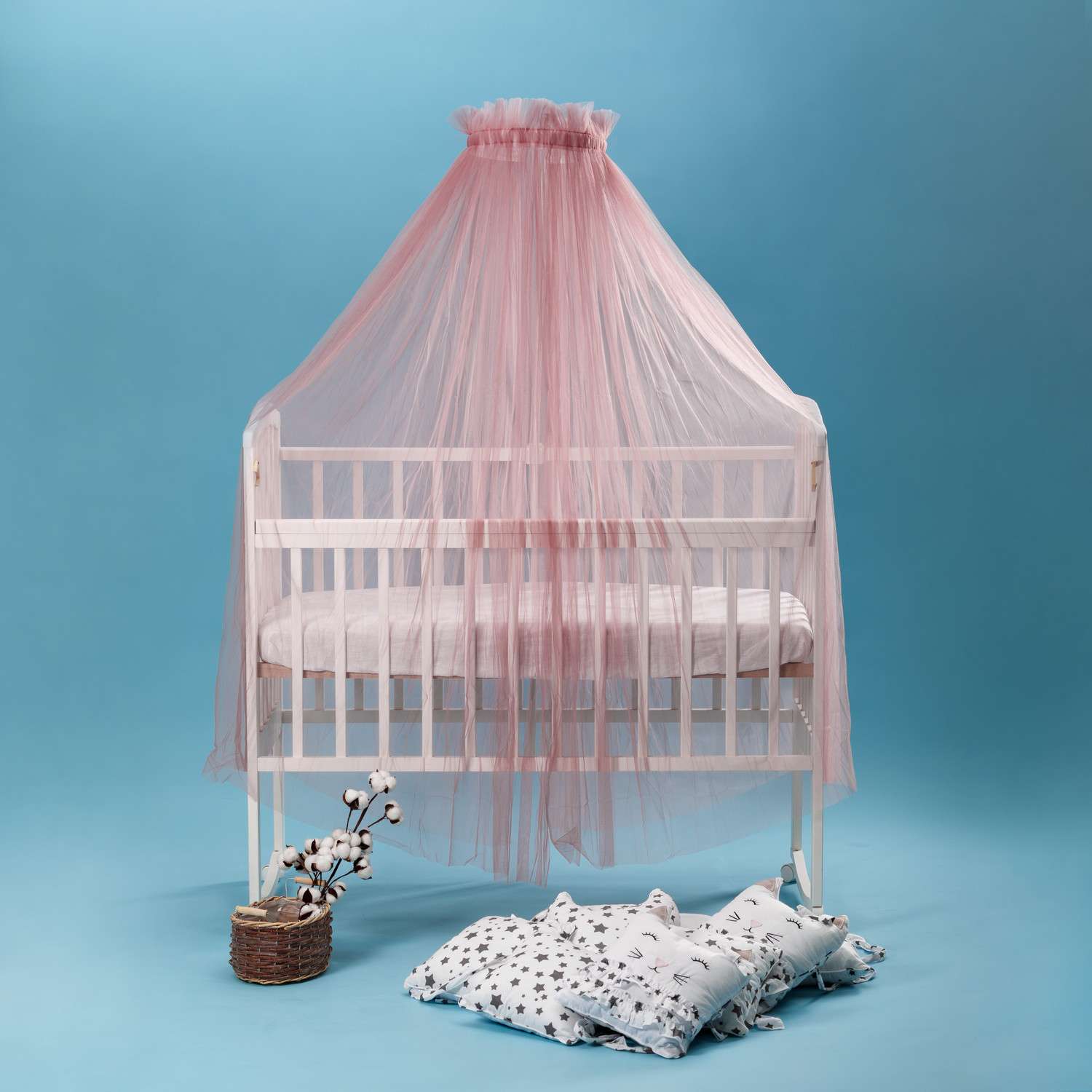 Набор для кроватки BABY STYLE балдахин розовый и кронштейн - фото 1