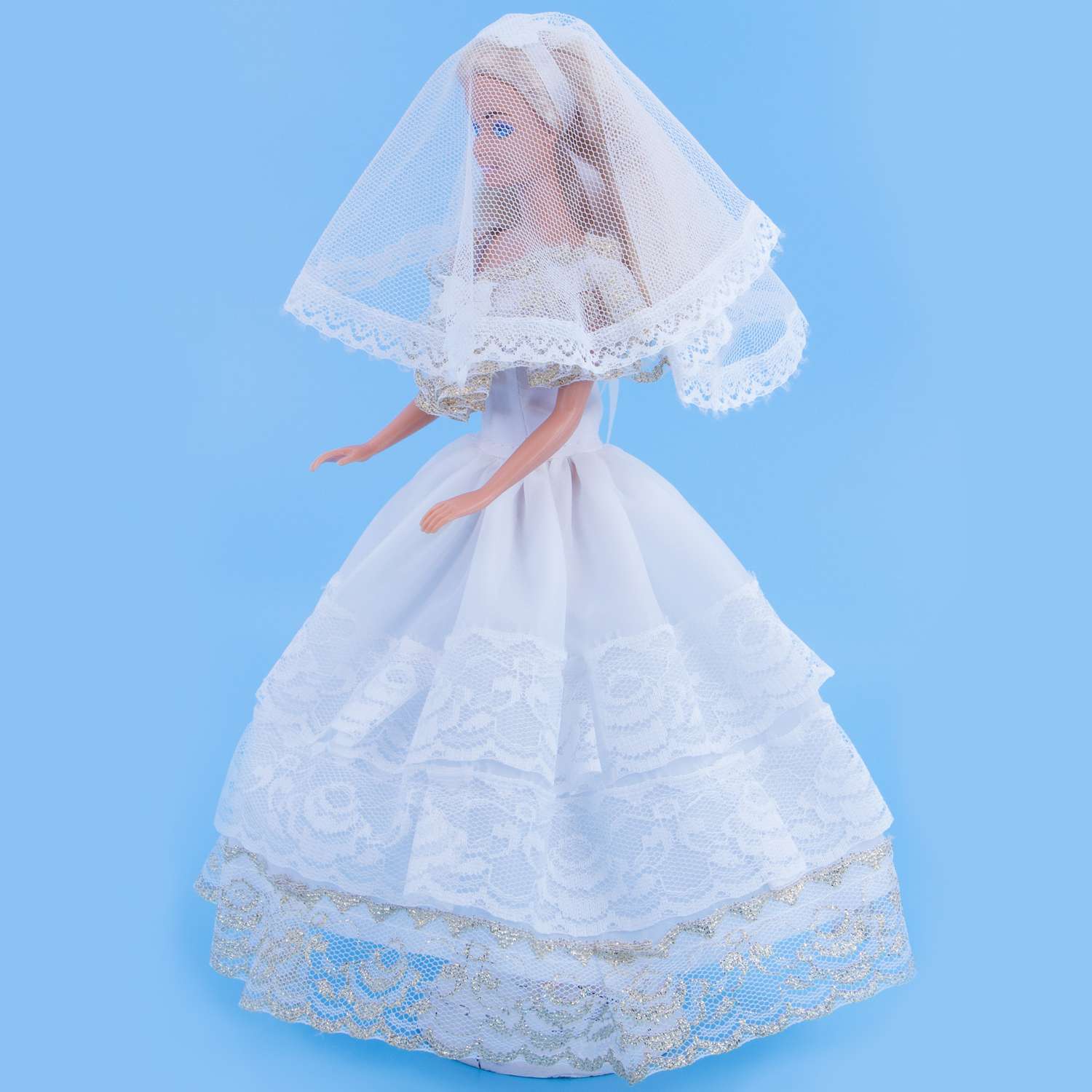 Одежда для кукол Модница 29 см Свадебное платье с фатой 1904 белый-золото 1904белый&amp;золото - фото 6