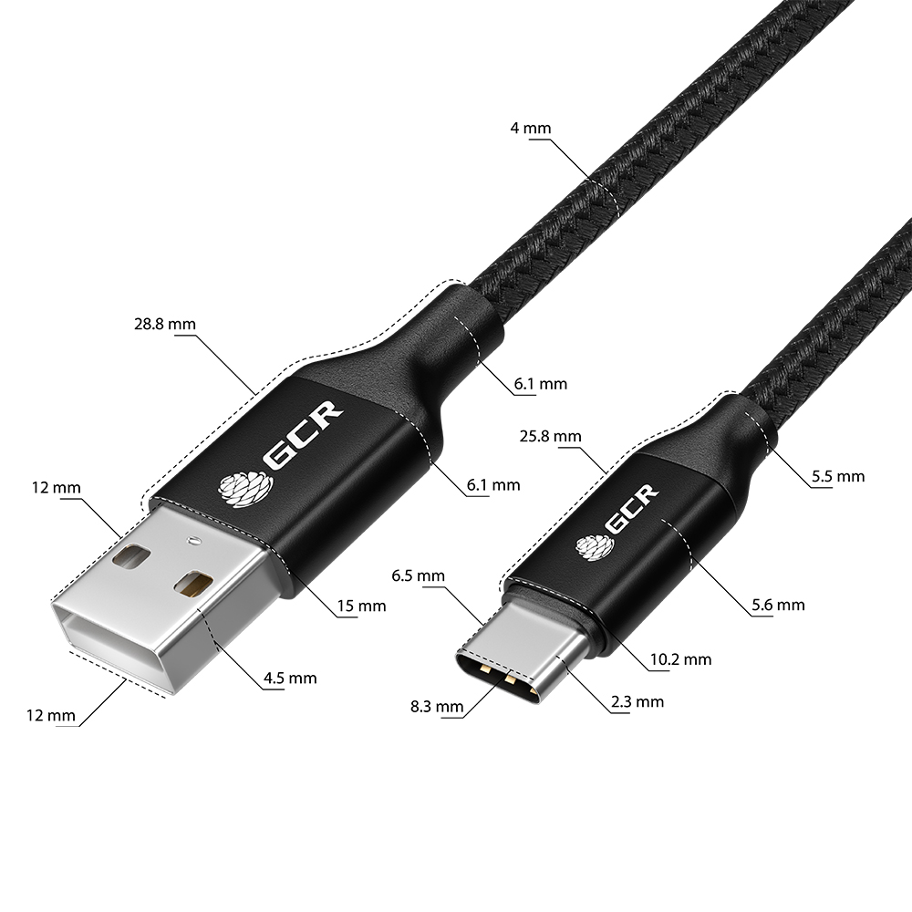 Кабель USB GCR 0.5m TypeC быстрая зарядка в черной нейлоновой оплетке GCR-52510 - фото 3