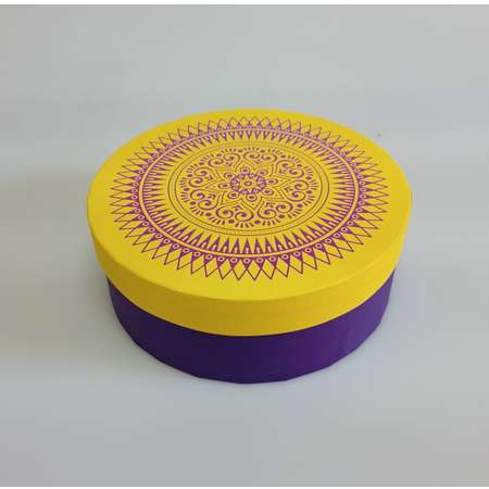 Коробка подарочная Cartonnage Круглая Мандалы желтый фиолетовый