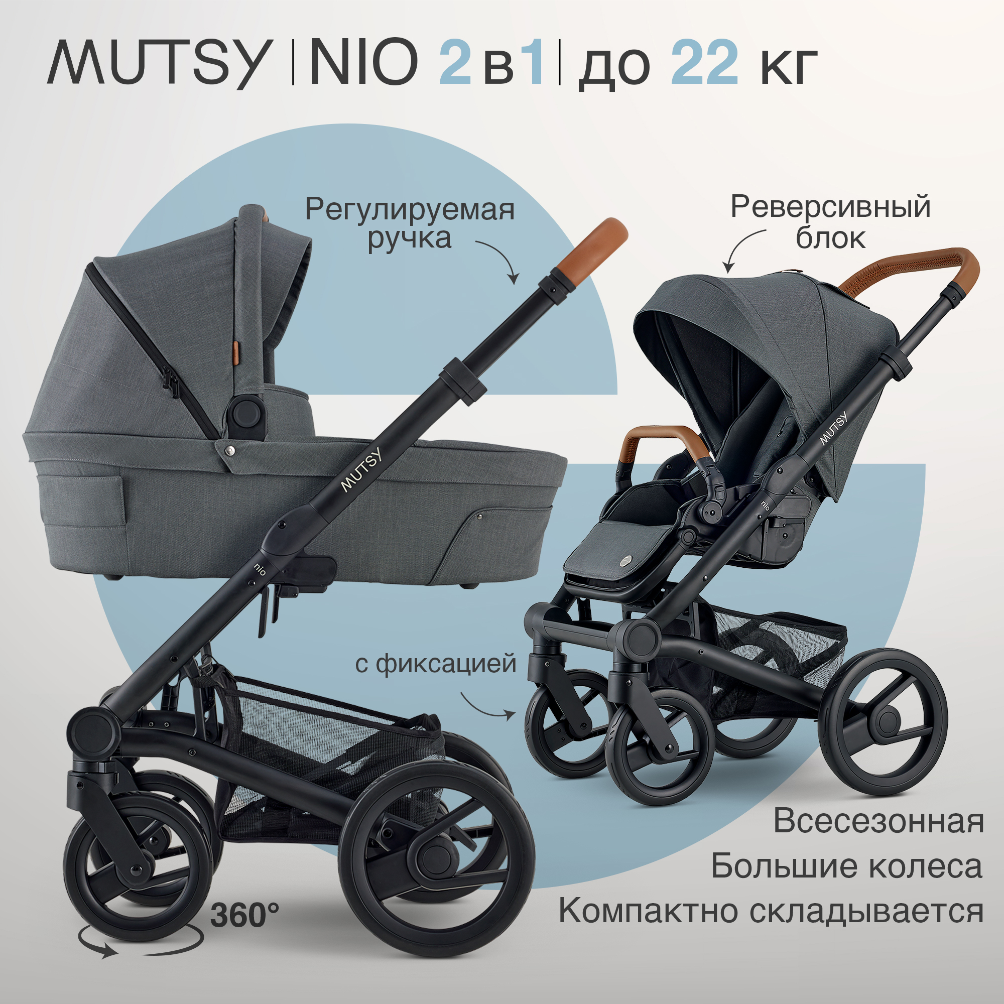 Коляска 2 в 1 MUTSY Nio north grey - фото 1