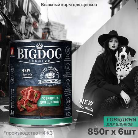 Корм влажный \"BIG DOG\" Premium Говядина для щенков ж/б 850 гр х 6 шт.