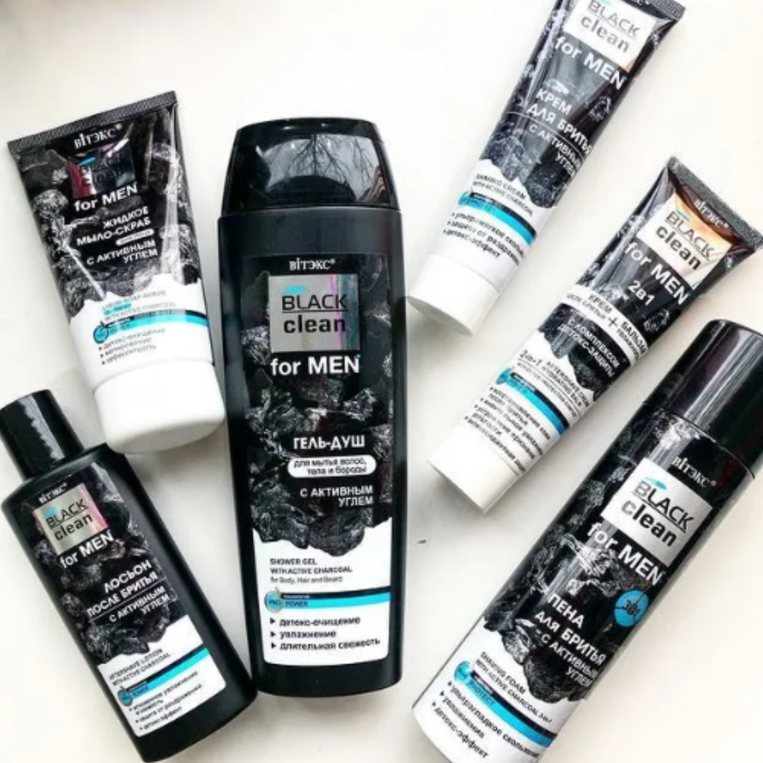 Гель для душа ВИТЭКС black clean for men мужской для волос тела бороды с активным углем 400мл - фото 2