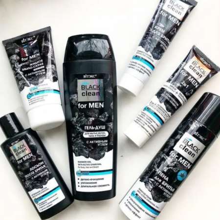 Гель для душа ВИТЭКС black clean for men мужской для волос тела бороды с активным углем 400мл