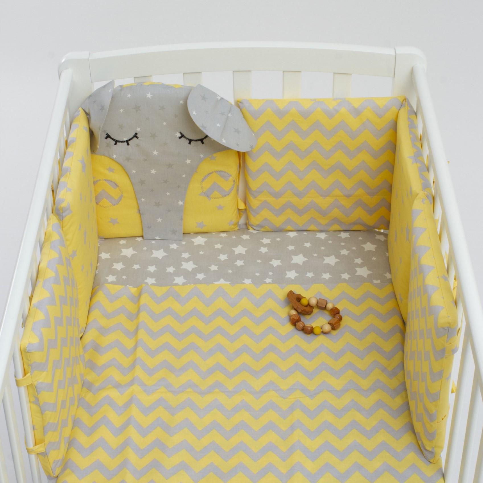 Бортики в кроватку Hush Hush! для новорожденных с шуршащими ушками Сонный слоник Yellow - фото 7