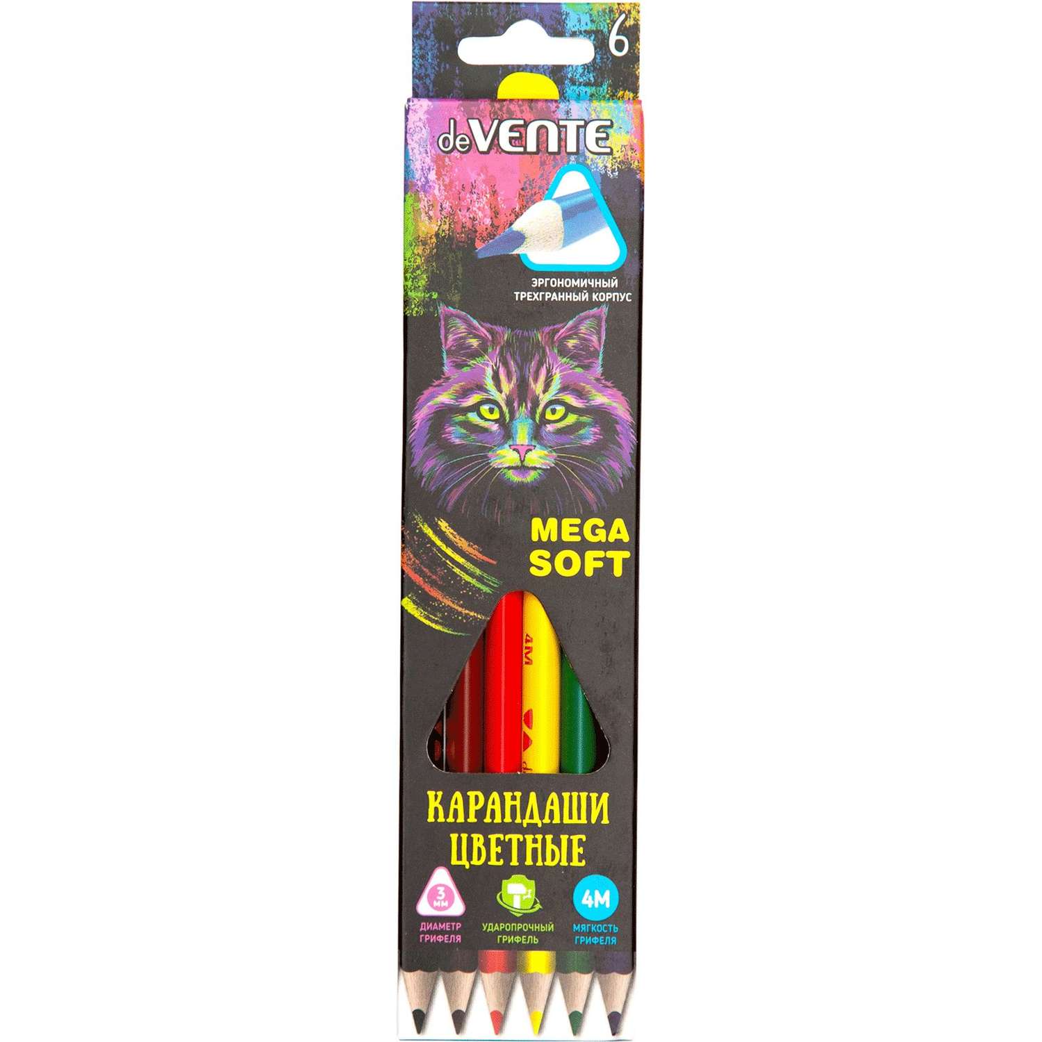 Набор цветных карандашей deVENTE Трехгранные 6 цветов - фото 1