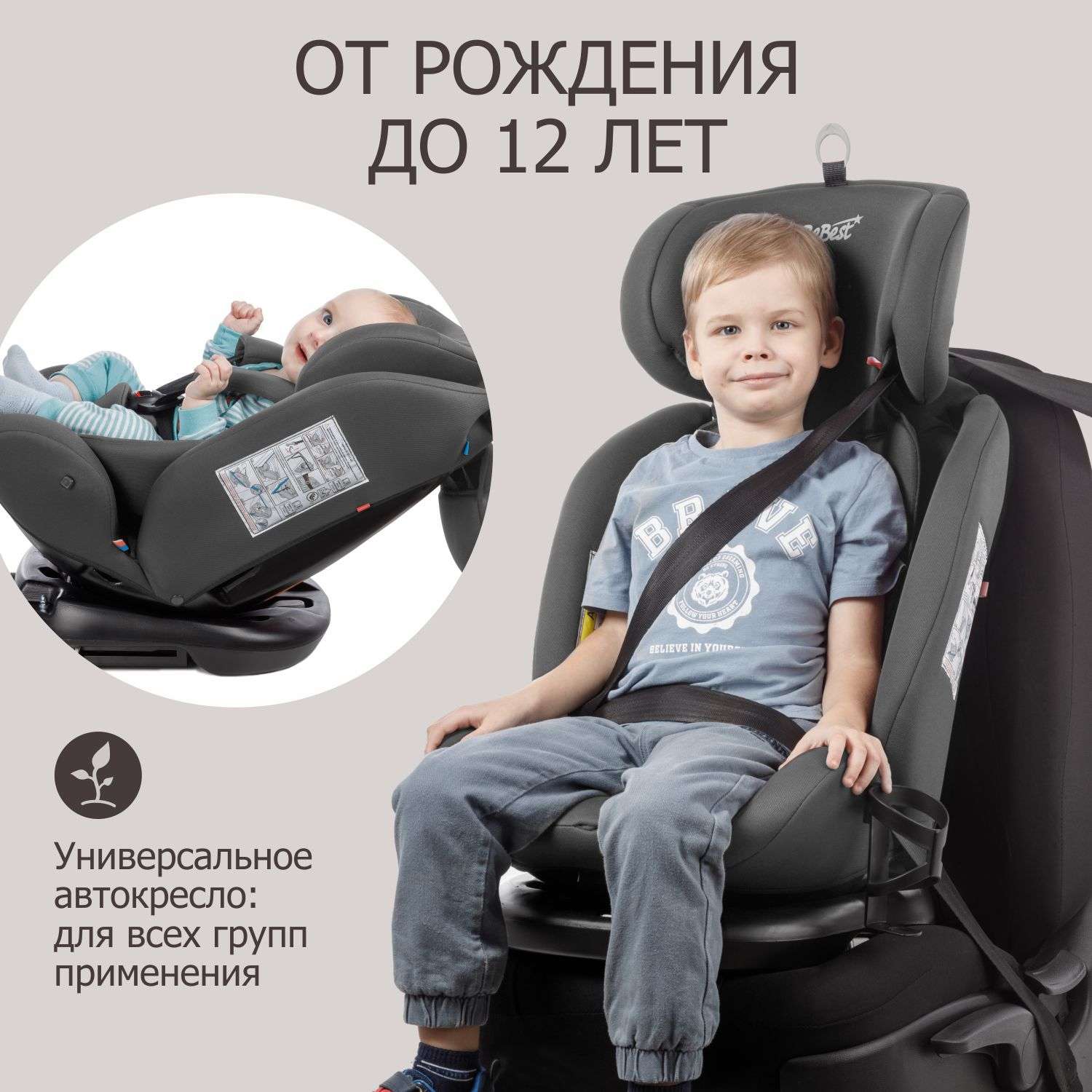 Автокресло детское поворотное BeBest Carrier Isofix Lux гот 0 до 36 кг brown grey - фото 3