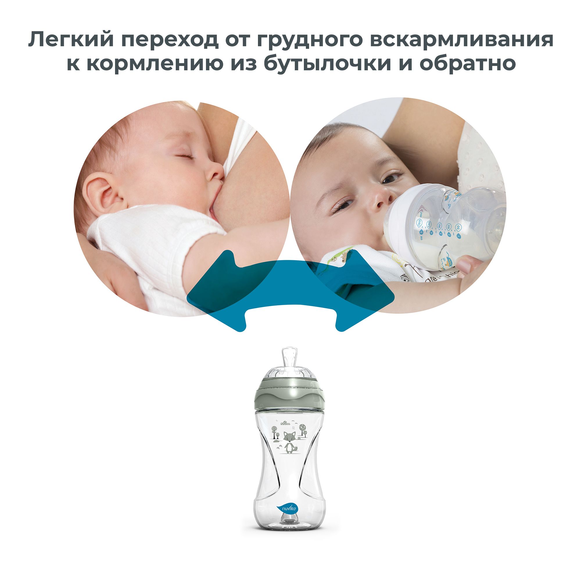 Бутылочка антиколиковая Nuvita Materno Feel пластиковая со средним потоком 250 мл серо-зеленая - фото 3