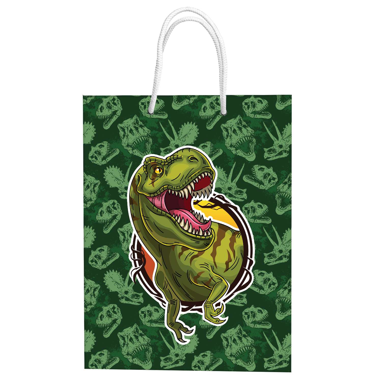 Пакет подарочный ND Play Динозавр на зеленом паттерне 33*40*15 см - фото 1