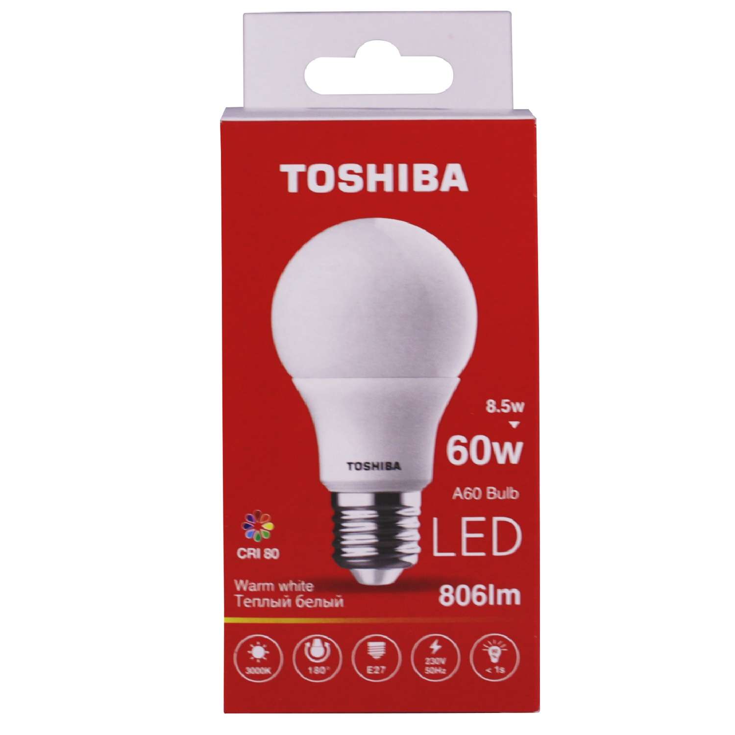 Лампа светодиодная Toshiba 8.5 Вт Е27 60W груша A60 3000 K теплый свет 220В матовая - фото 1