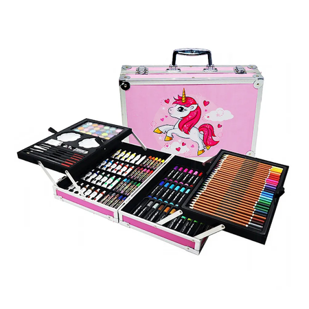Набор для рисования Avocadoffka в алюминиевом чемоданчике Единорог 145 предметов розовый