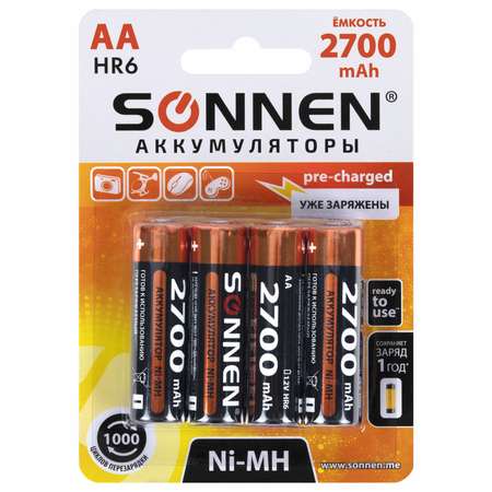 Батарейки аккумуляторные Sonnen АА пальчиковые 4 штуки заряжаемые