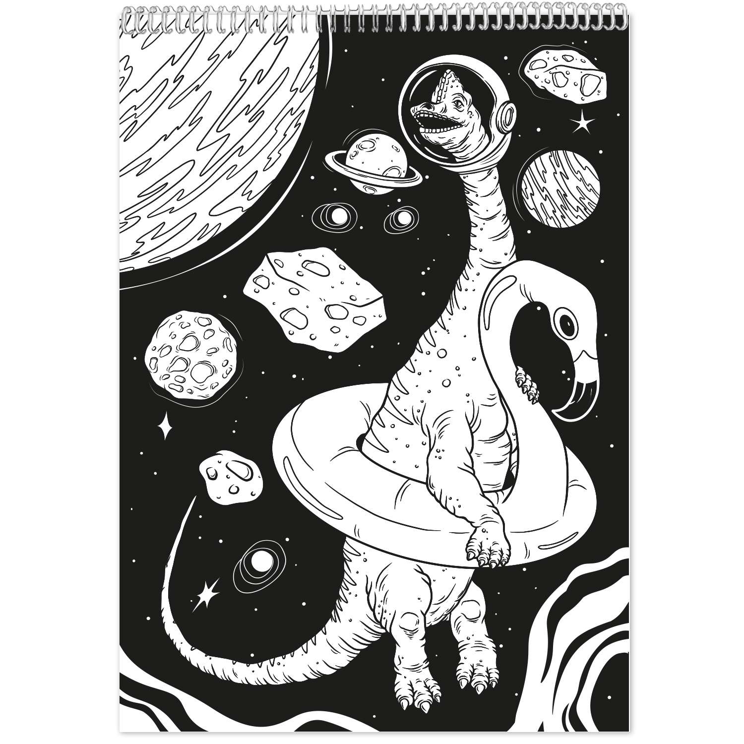 Макси-раскраска ГЕОДОМ На чёрном фоне. Динозавры в космосе. 29.7х42 см - фото 2