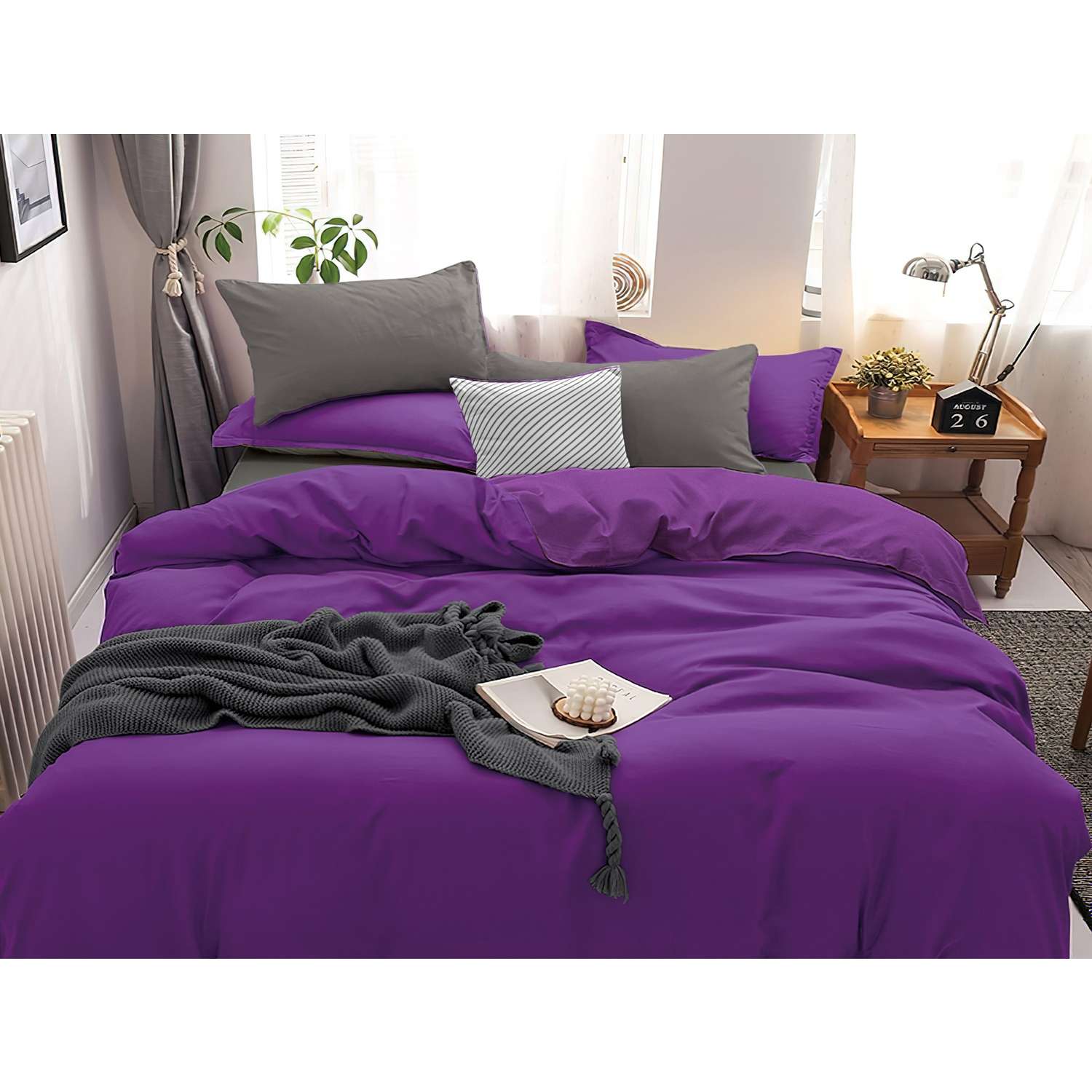 Комплект постельного белья PAVLine Манетти полисатин 2-спальный фиолетовый/серый S26 - фото 1