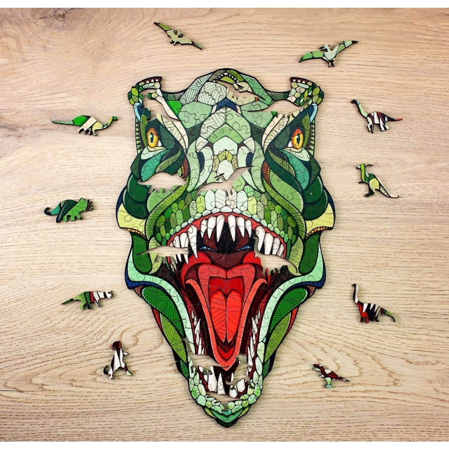 Деревянный пазл Eco Wood Art Головоломка Динозавр T-REX S 28x17 см - фото 7