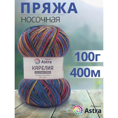 Пряжа для вязания Astra Premium карелия носочная шерсть нейлон 100 гр 400 м цвет 1002 2 мотка