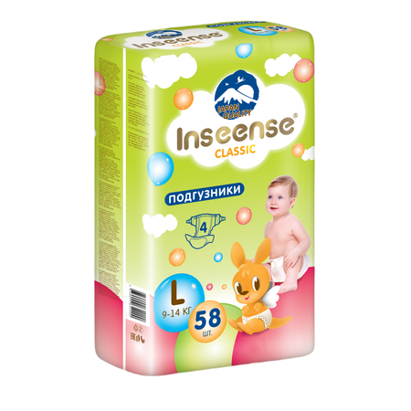 Подгузники на липучках INSEENSE Classic Plus L 9-14 кг 58 шт