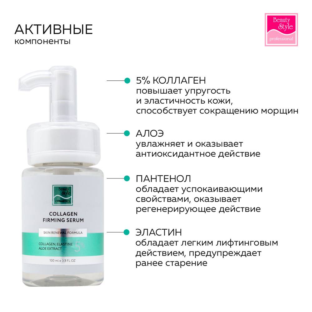 Стимулирующая сыворотка Beauty Style для лица Firm и Refresh коллаген 5% - фото 3