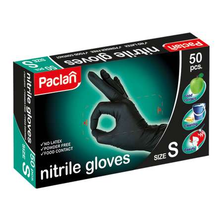 Перчатки Paclan Нитриловые черные 50 шт S