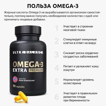 Омега 3 экстра премиум бад UltraBalance витамины комплекс для взрослых мужчин беременных кормящих женщин рыбий жир 90 капсул