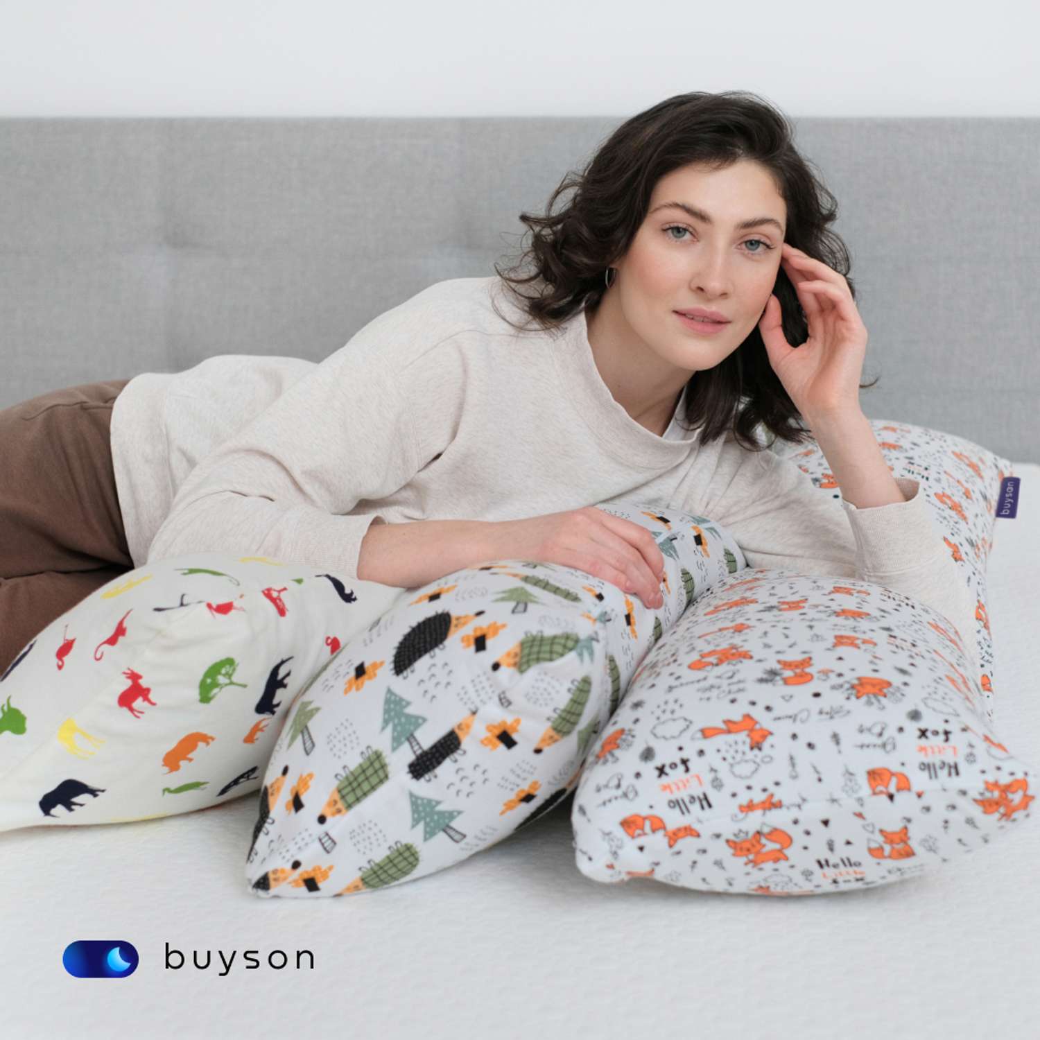 Подушка для беременных и детей buyson BuyComfy 2 чехла Forest и Africa - фото 7