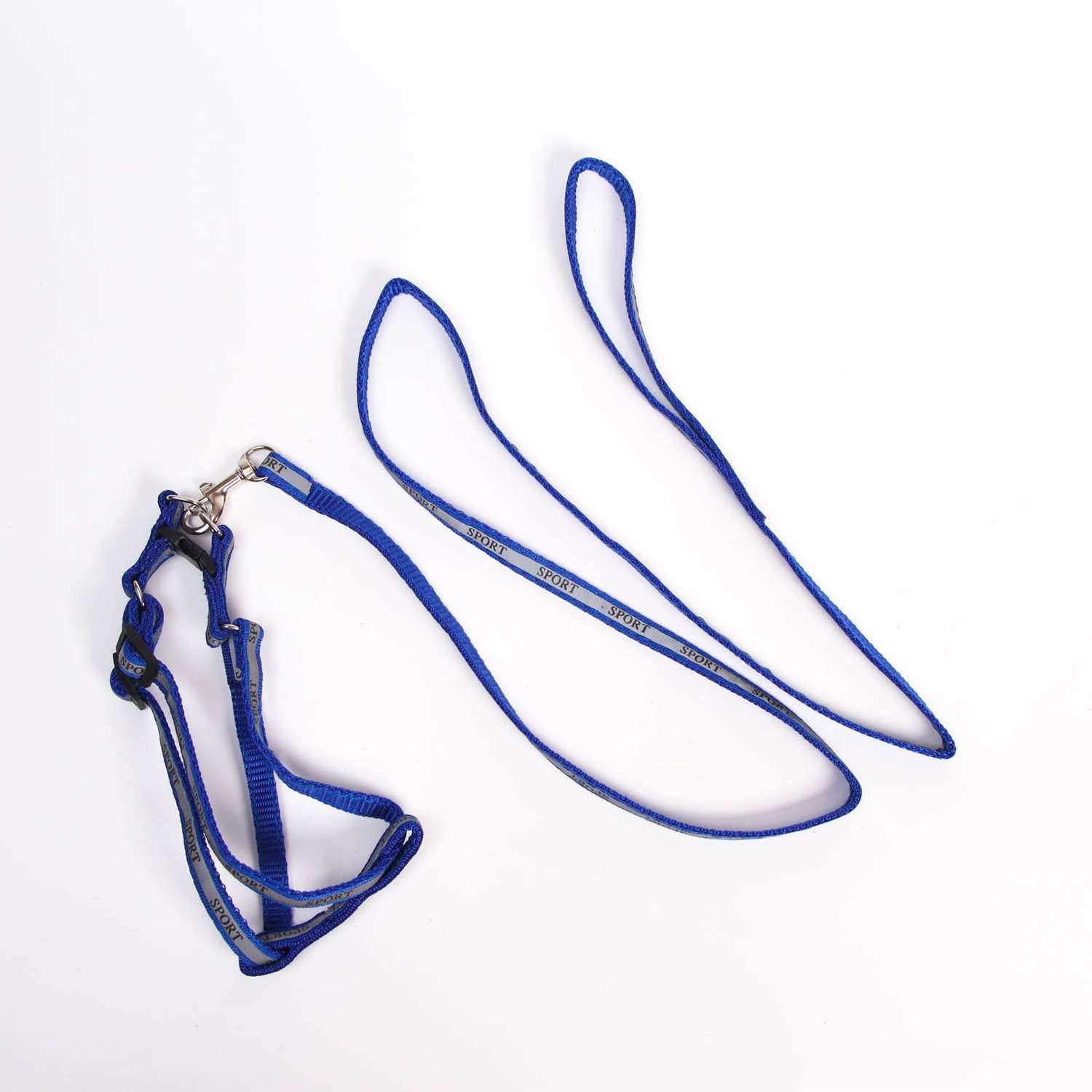 Комплект Пижон Спорт светоотражающий ширина 1 см поводок 1.2 м шлейка 23-35 см синий - фото 1