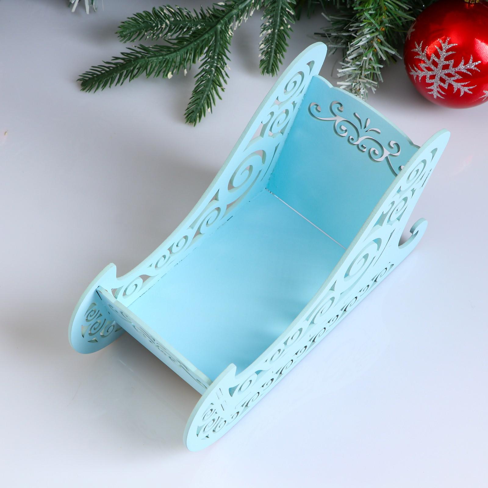 Кашпо Sima-Land деревянное 23×10×14 см «Новогоднее. Санки» подарочная упаковка голубая пастель - фото 3