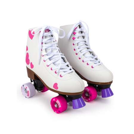 Роликовые коньки SXRide Roller skate YXSKT04PNHR36 белые с розовыми сердечками размер 36