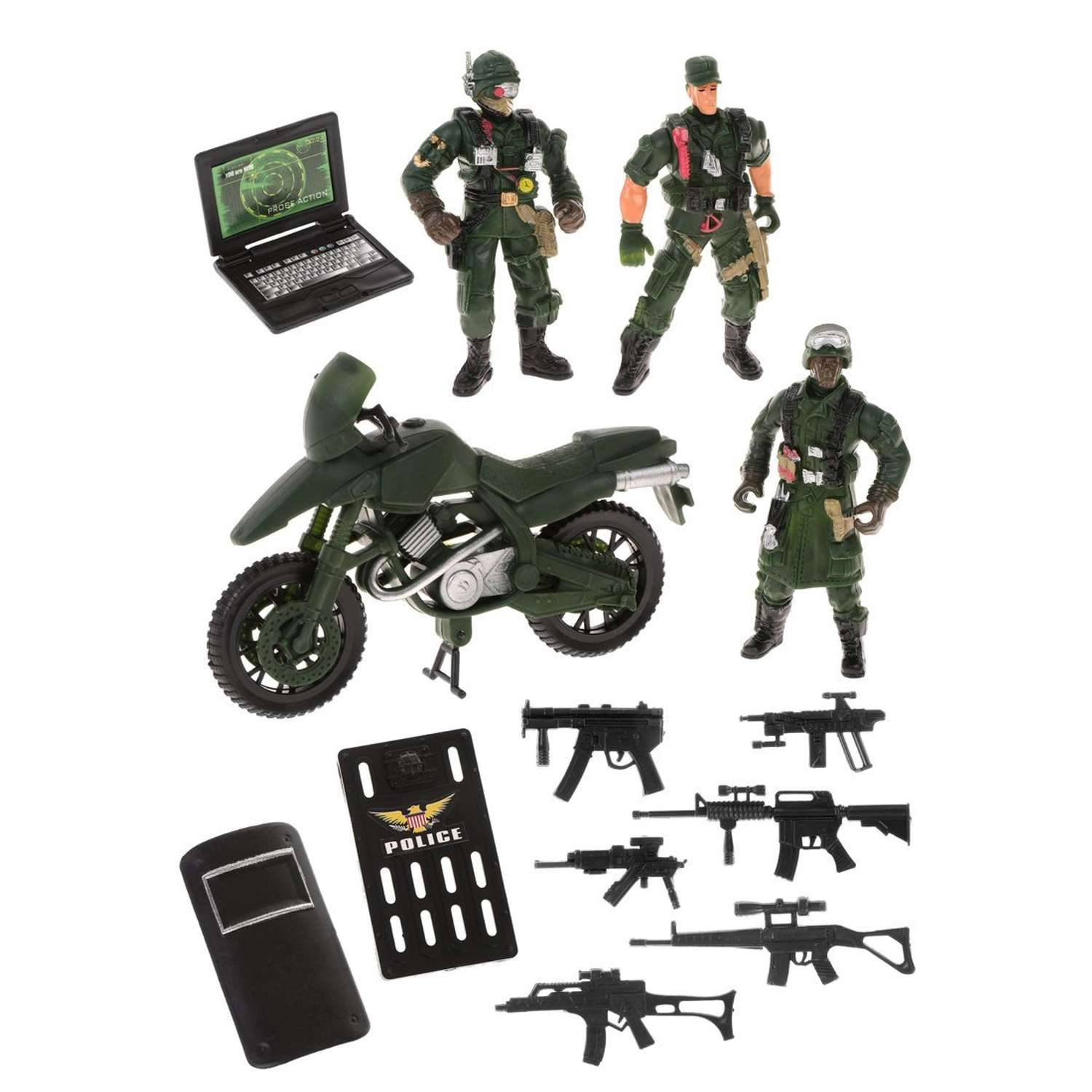 Игровой набор Военный Наша Игрушка солдатики мотоцикл всего 13 предметов - фото 1