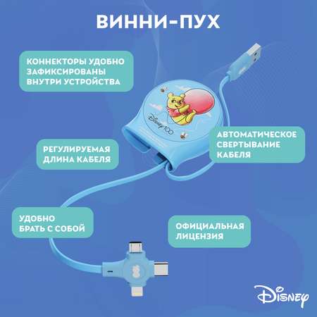 Зарядный кабель Disney выдвижной Винни-Пух USB - Type-C, Micro USB, Lightning QS-C01