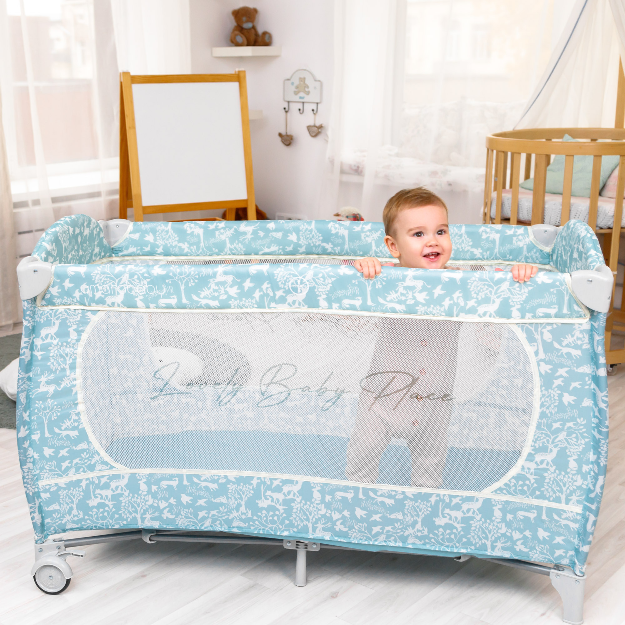 Манеж-кровать AmaroBaby STITCH прямоугольный серый AMARO-26Sti/11 - фото 16