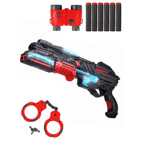 Игрушечное оружие ДЖАМБО Бластер с мягкими пулями в комплекте 6 пуль наручники бинокль световые эффекты JB0208895