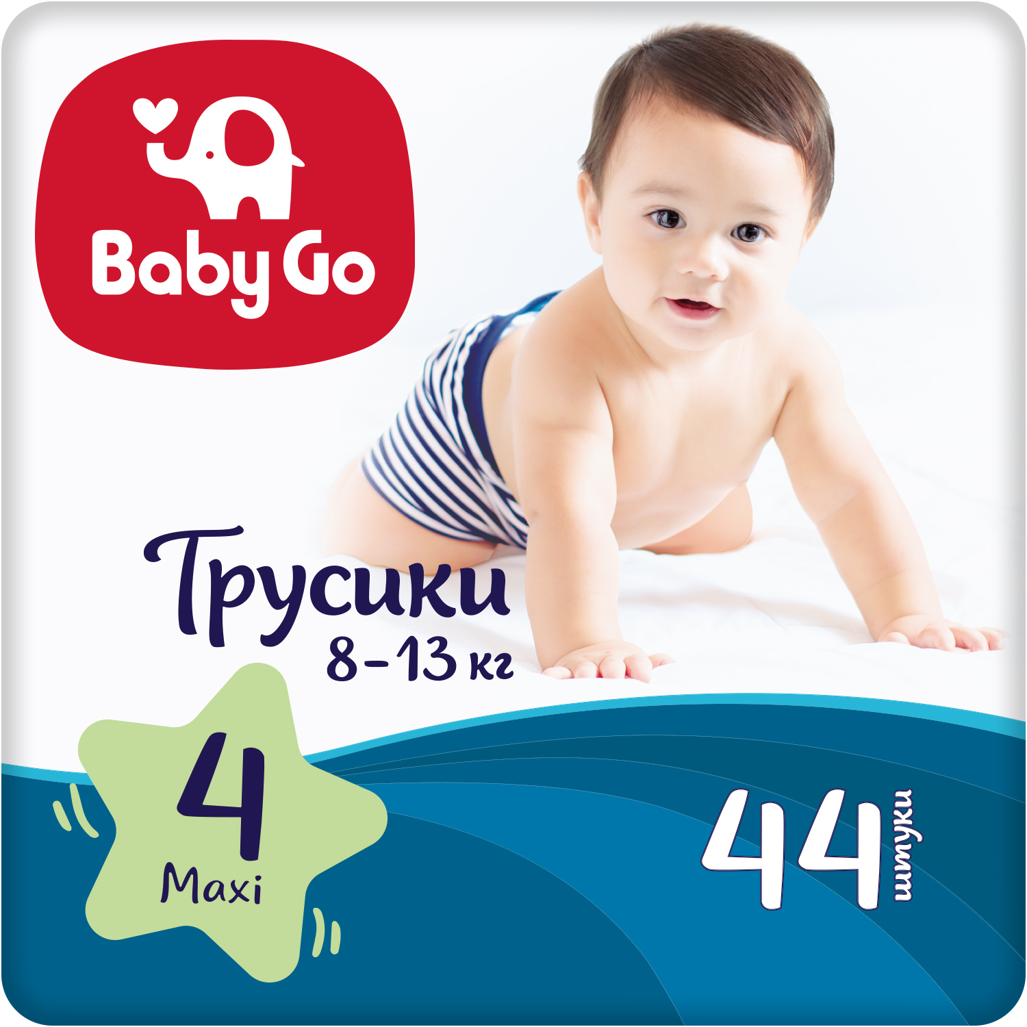 Подгузники-трусики BabyGo Maxi 8-13кг 44шт 270679/270887