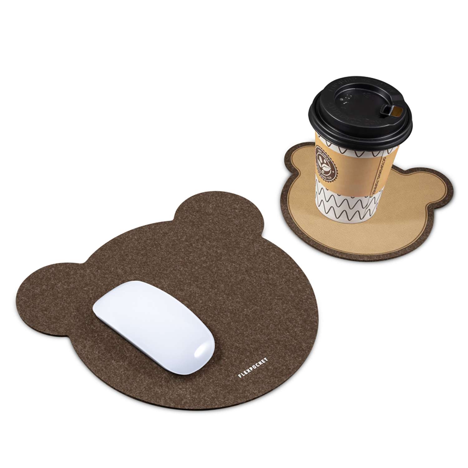 Настольный коврик Flexpocket для мыши в виде медведя с подставкой под кружку коричневый - фото 2