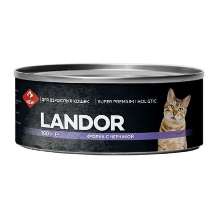 Корм для кошек Landor 0.1кг взрослых кролик с черникой ж/б
