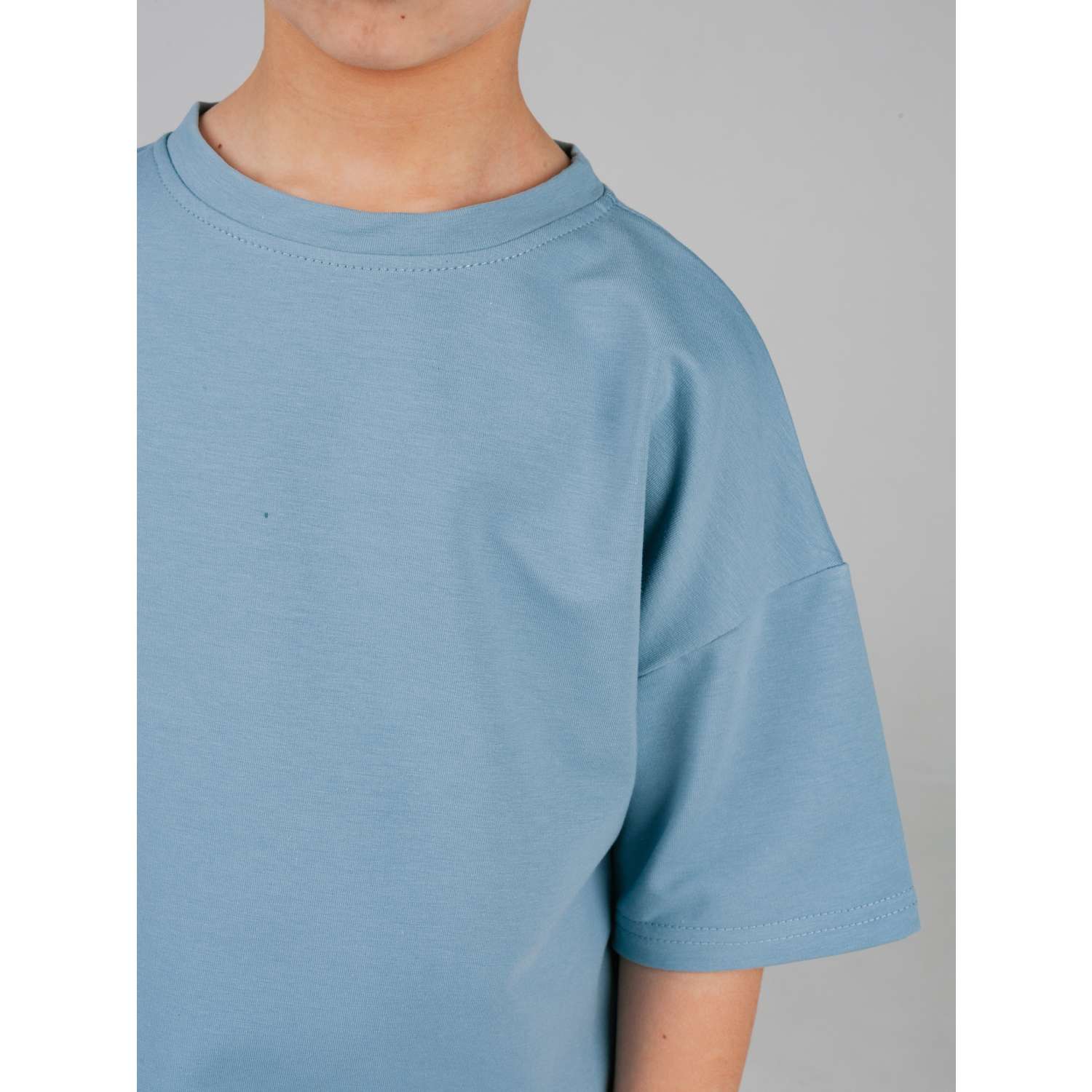Костюм Cottonstory 250422-шорты/футболка/оверсйзAG-серо-голубой - фото 4