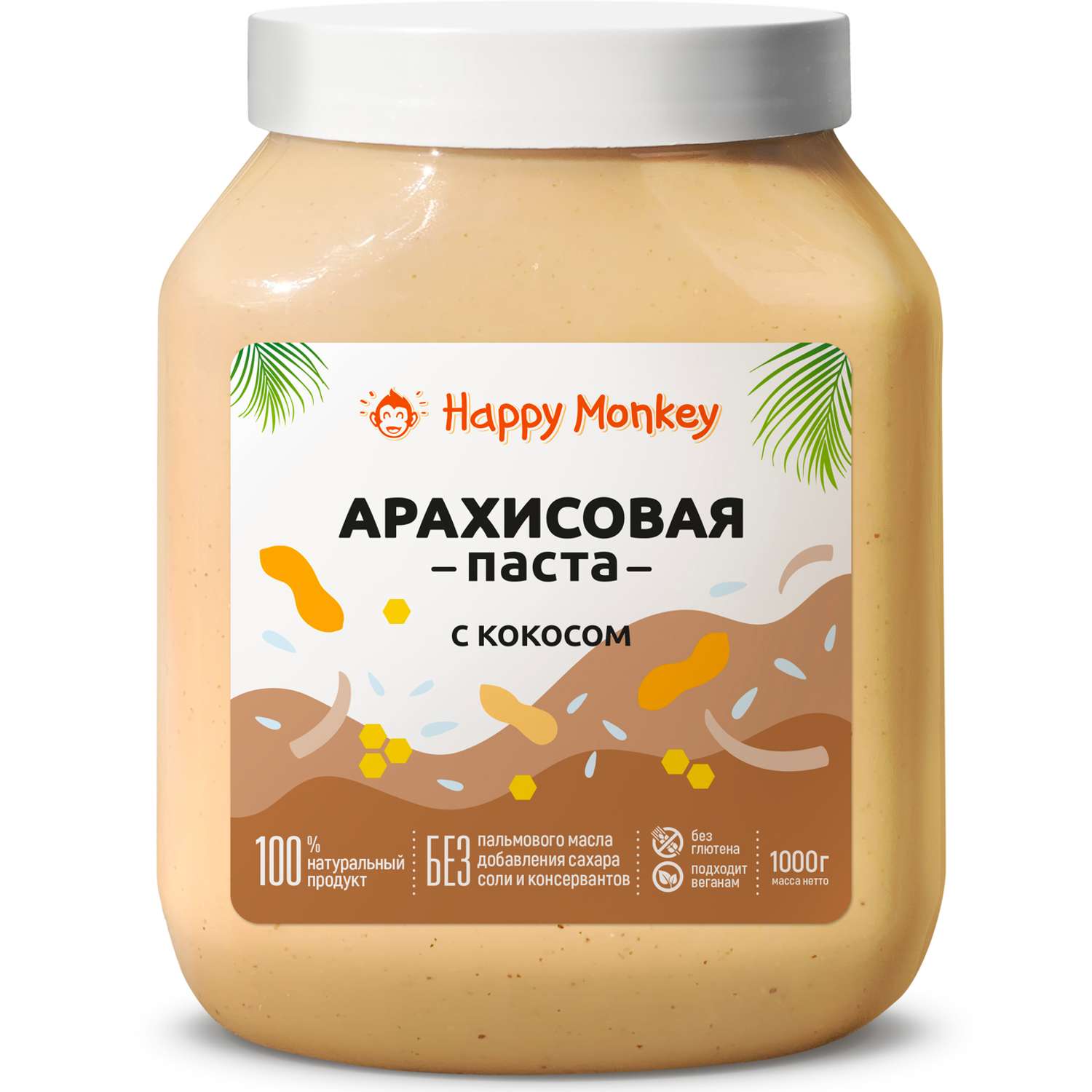 Арахисовая паста Happy Monkey С кокосом 1000 г - фото 1