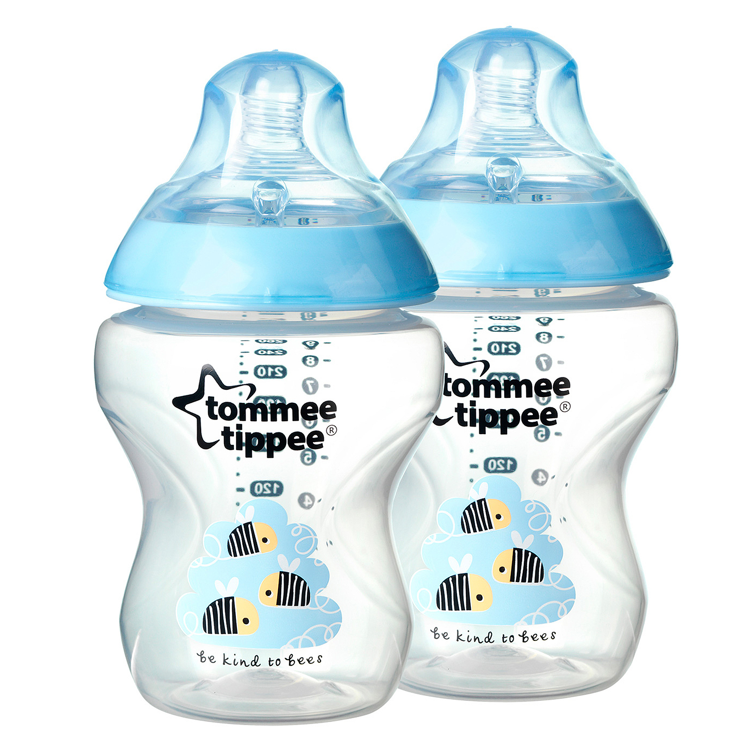 Бутылочки Tommee tippee с антиколиковым клапаном медленный поток 2 шт 260 мл Голубые - фото 1