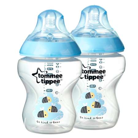 Бутылочки Tommee tippee с антиколиковым клапаном медленный поток 2 шт 260 мл Голубые