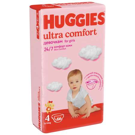 Подгузники для девочек Huggies Ultra Comfort 4 8-14кг 66шт