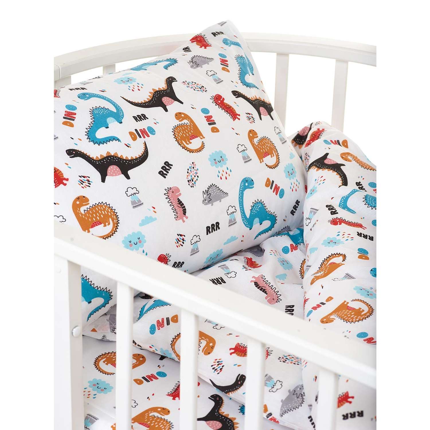 Комплект постельного белья Lemony kids в овальную кроватку Dinosaur Белый 3 предмета - фото 5